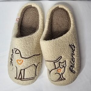 Best Friends House Slippers Plush Cat Dog
